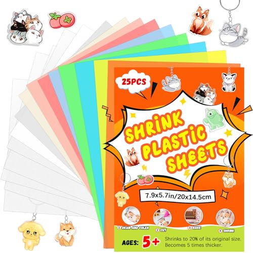 WOOWAIR Schrumpffolie, 25 Stücks Bunte Schrumpffolien, Schrumpffolie zum Bemalen, Schrumpffolie Basteln, Schrumpfen Kunststoff für Kinder zum Kreativer DIY Handwerk, 20x14,5cm