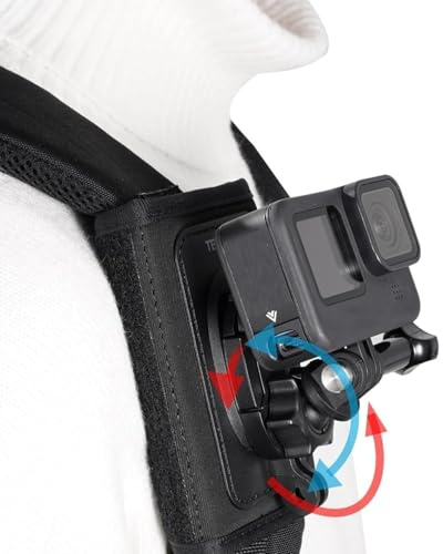 Action-Kamera-Gurthalterung, kompatibel mit GoPro Hero 13, 12, 11, 10, Hero Series DJI Action 5, 4, 3 Action-Kamera-Rucksackhalterung, verstellbares Kugelgelenk, 360-Grad-Drehung, einfache Handhabung,