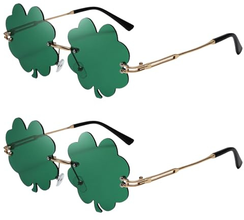 St. Patrick's Day Brille – 2er Set Grünes Design für die Feierlichkeiten, Ideal für das St. Patrick's Day Fest, Mit 4-Blättrigem Kleeblattmotiv, Perfekt für Partys und Veranstaltungen, Eine
