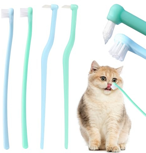 CHDZSW 4 Stück Katzenzahnbürste für Katzen & Hunde - Sanfte Zahnpflege für gesunde Tierzähne - Weiche Nylonborsten - Rutschfester Griff - Ideal für Mehrkatzenhaushalte & kleine Hunde - Blau & Grün