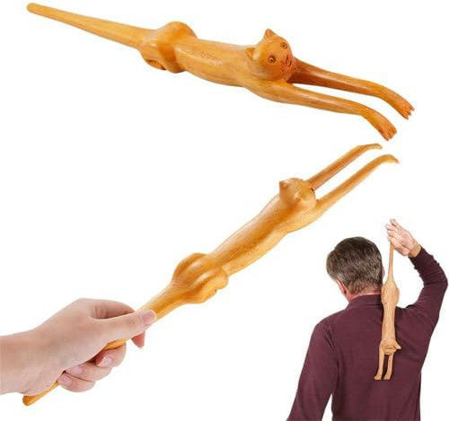 Rascador de espalda en forma de gato, rascador de madera de tilo de mano, para alivio instantáneo de la relajación corporal de la picazón