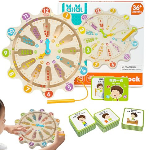 Magnet Maze, Clock Mazes Magnetic Board, Color Sorting Puzzle, Wooden Matching Game, Educational Toy Fine Motor Skills, Ideal for Kids, Homeschool Supplies Play, 23x23cm