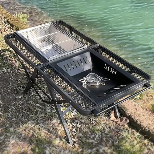 PNAJFUEL Folding Camping Table - Portable Aluminum Cook Statwith Grill/Gas Stove & Carrying Bag