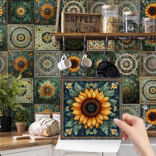 24pcs Tile Stickers for Kitchen Bathroom Moroccan Vintage Stick on Tiles Self Adhesive Floor Wall Stickers Vinyl Waterproof Oil Proof DIY