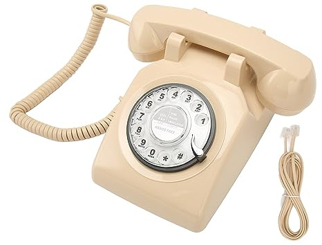 Asixxsix Retro Rotary Dial Phone, Retro Vintage Festnetzelefon, Altmodische Schnürtelefone mit Mechanischer Ringerlautsprecher für Home Office Desk Hotel (Beige Links: BL3Z 1562187 AA, rechts: BL3Z