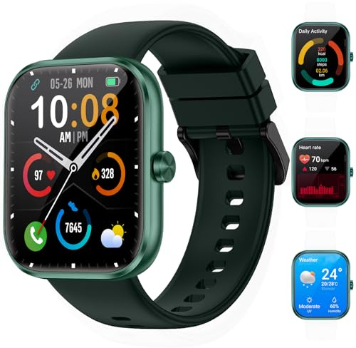 MFVLP Smartwatch Herren Damen, Fitness Tracker, Smart Watch, Grün | Bluetooth Anruf, 110+ Sportmodi, Fitness Uhr mit Herzfrequenz/Schlafmonitor/Schrittzähler, IP68 Wasserdicht, für Android iOS