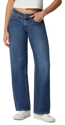 Amazon Essentials Vaqueros de Pierna Ancha Ultrasuaves de Talle Bajo Mujer, Stone Medium Wash, 44