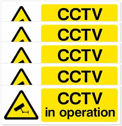5 Pcs CCTV in Operation Sign Self-Adhesive Warning Stickers, 15x5cm Security Surveillance Camera Labels for Indoor/Outdoor Use, Professional CCTV Signage for Windows Doors Property Security