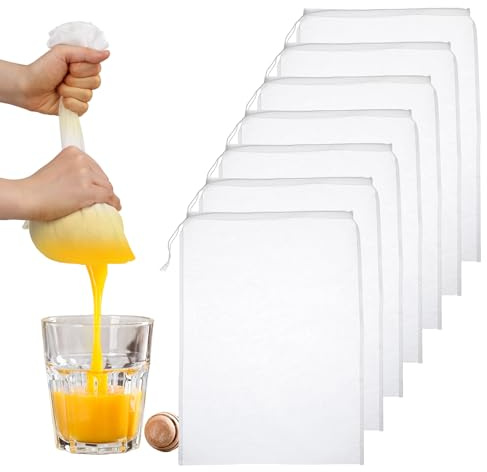 Nogeqi 6 Pcs Nut Milk Bag Reusable, 7.8 X 6.3 Inch Cheese Cloth Bag for Straining, Small Nut Bag Strainer, 200 Mesh Cheese Cloth Bags, Fine Mesh Nut Bag for Yogurt,Juice,Wine,Cheese Making