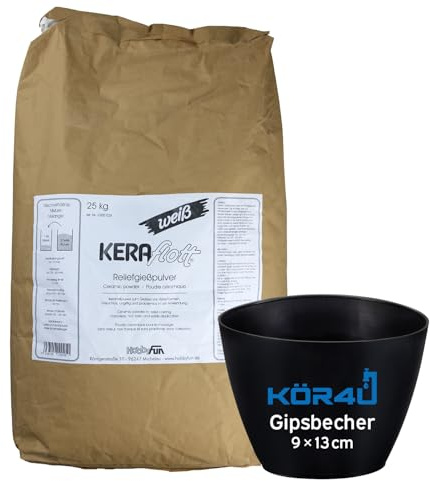 Keraflott - Polvere per colata in rilievo bianca, 25 kg, con bicchiere in gesso kör4u