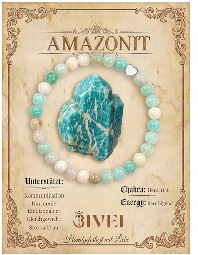 Bivei 6mm Kristall Stretcharmbänder für Damen | Handgemachtes Naturstein-Perlenarmband mit polierte Herzperle, elastisches Yoga-Schmuck Geschenkarmband für damen, beruhigt