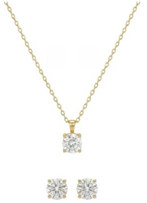 Suzan Gold® 375 Echtgold Schmuckset Damen Halskette Ohrstecker Zirkonia Solitär elegant wasserfest nickelfrei Geschenk Set Soléa Diamond hochwertig