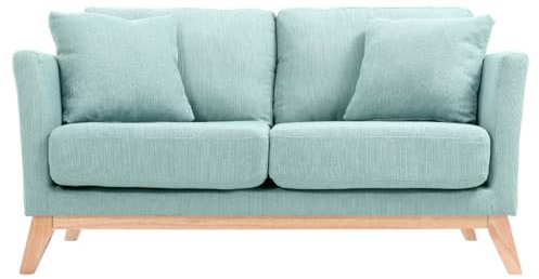 Miliboo Sofa skandinavisch 2 Plätze Lagunenblau und helle Holzbeine Oslo
