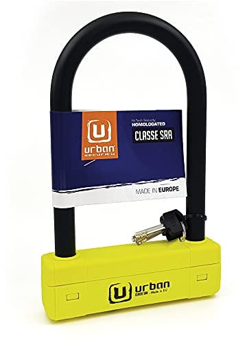 URBAN UR120220 Lucchetto a U per Moto Massima Sicurezza Omologato SRA, Arco ø18 Acciaio Temprato Doppio Blocco, Più Visibile, Antifurto a U lock 120x220mm Più Versatile per Blocco Pneumatico Moto