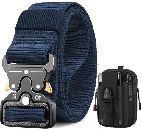 BESTKEE Cintura Tattica, 3,8 cm Cintura da Lavoro Militare, Cintura in Nylon Resistente con Fibbia Metallica a Rilascio Rapido, Regalo con Sacca Tattica MOLLE