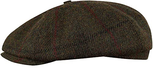 Sterkowski Shelby Mütze | Tweed Schiebermütze für Herren | Schirmmütze Ballonmütze Gatsby Mütze Paperboy Cap Newsboy Cap Grün/Rot Kariert 57 cm