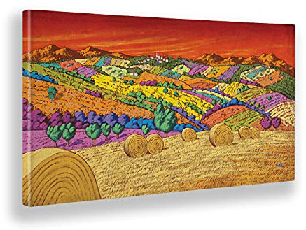 Giallobus - Quadro - Stefano Calisti - Paesaggio di Campagna Tramonto - Tela Canvas - 140x70 - Pronto da Appendere - Quadri Moderni per la casa