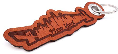 Samunshi® Leder Schlüsselanhänger mit Gravur New York Geschenke Made in Germany 12x3,7cm Cognac braun/graviert