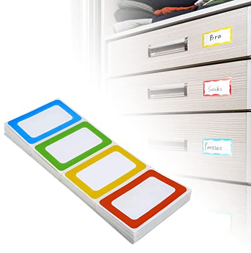 Namensschild Aufkleber 200 Stücke Namen Etiketten Sticker Selbstklebende Bunte Grenz Name Tag Stickers für Schule, Büro, Parteien, Küche, Kinder Kleidung - 89 x 57mm, 4 Farben (Boxed)