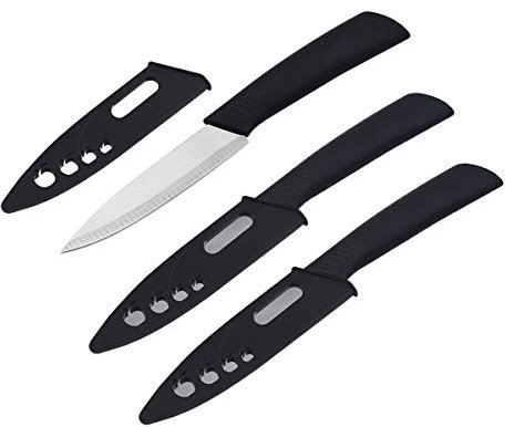 Fruit Knife, 3 Pieces New Sharp and Durable Fruit Knife Set, Exquisite Appearance, Comfortable Non-Slip Handle, with Protective Cover, Suitable for Most Types of Vegetables and Fruits (Black)