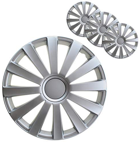 PETEX 4 Stück Radkappen 14 Zoll Radzierblenden in Silber, ABS Kunststoff, Universal, Speichen-Clip, 5024