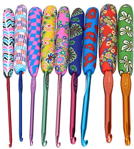 9 Stück Häkelnadeln Set Bunte Häkelnadel Set Komfort Griff Häkeln Stricken Nadeln DIY Bastelzubehör für Garnstrickhandwerk