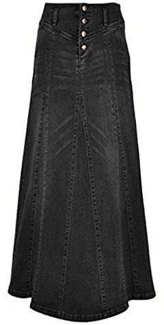 Chartou A-Linien-Maxirock aus Denim für Damen, Retro-Stil, mit Knopfleiste und verpacktem Hüftbereich