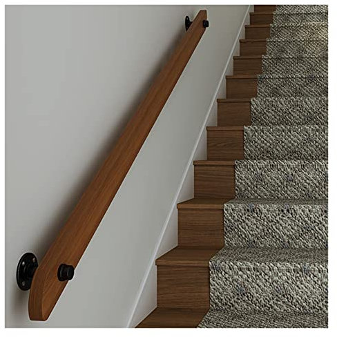 Handlauf Geländer Hölzern Handläufe für Treppen 1m/2m/3m/4m/5m/6m extra lang, Rutschfest Treppengeländer Haltegriffe an der Wand mit Metallhalterungen, Landhaus Villa Flure Dekor ( Size : 1m/3.2ft )