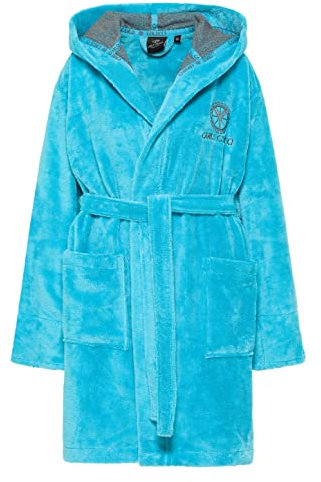 Carlo Colucci Kapuzen-Bademantel Como für Damen aus kuschelweichem Velours und saugstarkem Frottier, nachhaltig und fair, Farbe:Türkis und Anthrazit, Größe:M