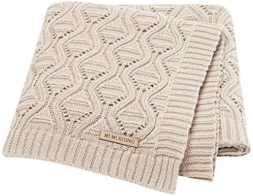LAWKUL Babydecke 100% Baumwolle atmungsaktiv weich gestrickt zellular für Neugeborene Jungen Mädchen Kleinkinder 90x70cm Beige
