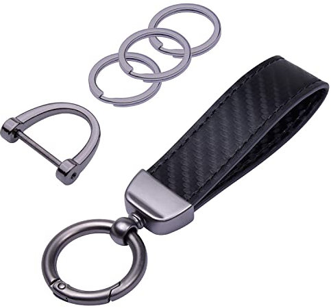 Wisdompro Schlüsselanhänger Auto, Schlüsselanhänger Leder mit 1 D-Ring, 1 Schraubendreher, 3 Schlüsselringe, Keychain für Männer/Frauen sind Geschenke für Familie, Freunde (Schwarz)