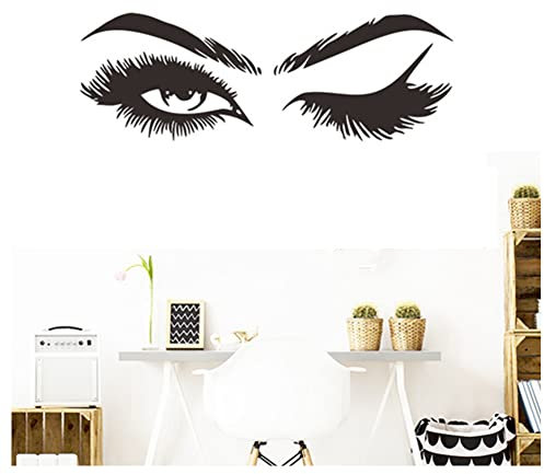 Wimpern Wandtattoo für Schlafzimmer, Make Up Wandaufkleber, 1 Paar Augen Wandaufkleber mit Wimpern PVC Abnehmbarer Eyes Wandbild für Wohnzimmer oder Schlafzimmer(Schwarz)