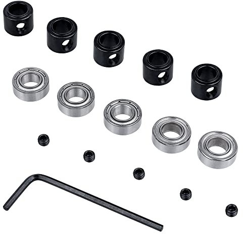 Mesee 5 Set Router Bit Bearings with Fixed Collars Kit, Bottom Mounted Ball Bearing Guide Replacement Fit 1/4'' Shank Router Bit Repair Attachment - Inner Dia. 1/4” & Outer Dia. 1/2”