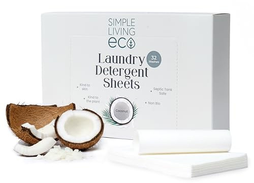 Simple Living Eco, Laundry Detergent Sheets, Simplify Your Washing With Our Compact Laundry Sheets, Eco Washing, Non Bio & Skin-Friendly, (32 Sheet Pack, Coconut) 1 Pack