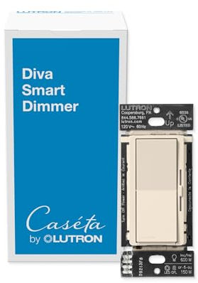 Lutron Diva Smart Dimmer Switch for Caséta Smart Lighting | No Neutral Wire Required | DVRF-6L-LA | Light Almond