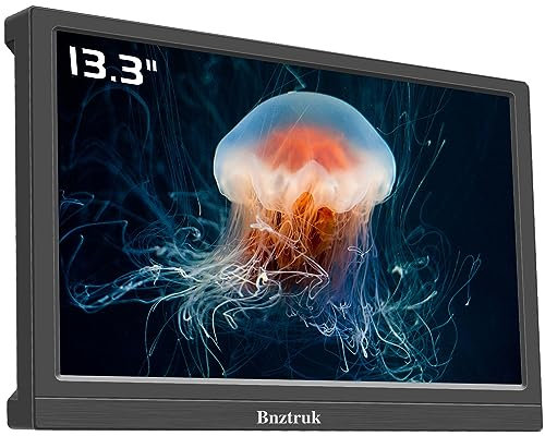 Bnztruk 13.3 Inch Portable Monitor with HDMI and VGA Port 1366x768 FHD TFT Display for Raspberry Pi Laptop PC MacBook Xbox PS3 PS4 60Hz 5ms PC 16:9 External Display