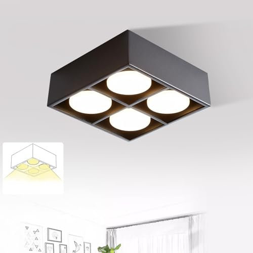 ZMH Deckenspots LED Deckenleuchte Aufputz - Schwarz Aufbaustrahler mit 4 Flammig Schwenkbar Aufbauspot Deckenstrahler Eckig Modern inklusive Warmweiß GX53 4x5W für Wohnzimmer Küche Esszimmer Büro Flur