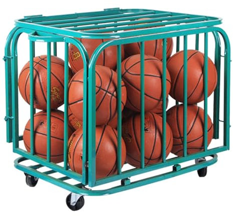 Cesto PortaPalloni | Cesto in Metallo Resistente | Carrello Portaoggetti con Rotelle er Palloni | Carrello da Allenamento per Rastrelliera da Basket | per Palle da Calcio, Basket,Pallavolo,70X60X65cm