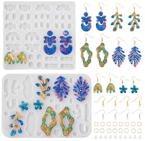 PandaHall - 2 moldes de resina para pendientes, diseño de hoja de hongo, moldes de silicona con ganchos para aretes, anillos de salto para fundición epoxi, manualidades, fabricación de joyas