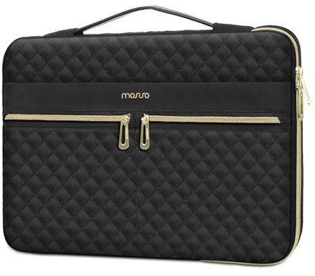 MOSISO 360 Protective Laptop Sleeve Compatibile con MacBook Pro 16 2024-2019 M3 M2 M1/Pro Retina 15,15-15,6 Notebook,Quadrato Trapuntato Lato Aperto Borsa con 3 Tasche&Maniglia&Cintura,Nero