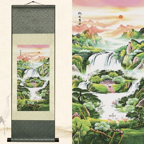 Newscz Wandschmuck für Schlafzimmer, Heimdekoration, Zubehör, Wohnzimmer, Seidenrolle, Landschaftsmalerei, Poster, Kunstwerk, ästhetische Raumdekoration, Wandteppich, Wandbehang für Zuhause, Küche
