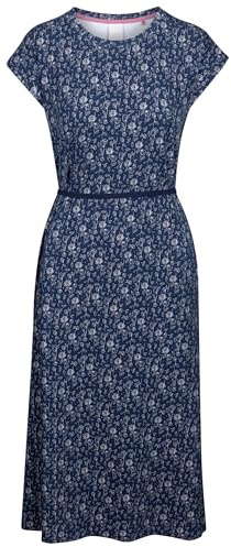 Trespass Womens Summer Dress Portia - Cap Sleeves, Round Neckline, Tie Belt at Waist, Side Pockets, Side Slits, 95% Polyester, 5% Elastane