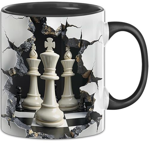 Trendation - 3D Schach Tasse Geschenk für Schachspieler Kaffee-Becher (Schwarz)