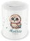 Samunshi® Kinder Spardose mit Namen und Baby Eule als Motiv für Kinder - Jungen und Mädchen Sparschwein 330ml weiß