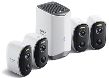 Baseus Security Überwachungskamera Aussen Kabellos 16TB Erweiterbarer Speicher, 210Tage Akku, IP67 Wetterfest, Nachtsicht, Kamera Überwachung WLAN mit 2K HD, 145°, 16GB Lokal Speicher - N1 4-Cam Kit