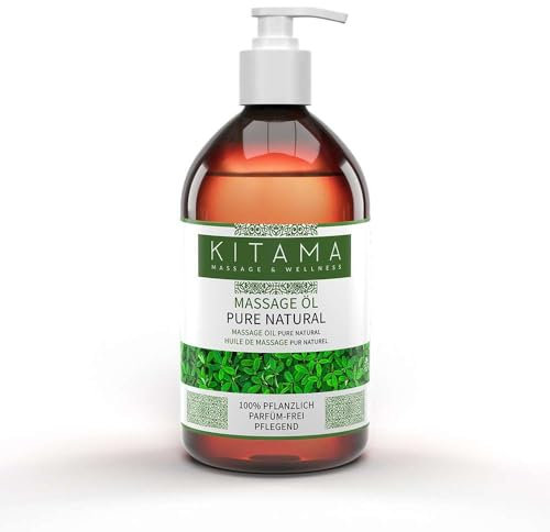 Kitama Massageöl Pure Natural 500ml - als natürliches Baby-Öl, veganes Pflege-Öl mit Jojobaöl & Mandelöl - parfüm-freies Massage-Öl für zuhause & Massagepraxis, made in Germany