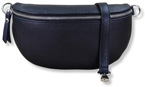 NURPELLE Echtleder Bauchtasche Damen - Stilvolle Gürteltasche mit abnehmbaren/verstellbaren Breiten Gürtel - Crossbody Bag für Frauen - Hochwertige Schultertasche, Vielseitige Alltagstasche - Schwarz