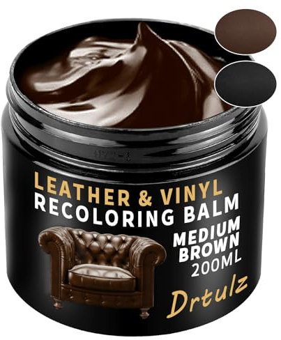 drtulz Leder Reparatur Set Schwarz, Lederpflege Für Ledercouch, Für Vinyl Möbel, Sofa, Autositze, Schuhe Für Reparatur Lederfarbe Auf Verblassten und Zerkratzten Ledersofas (Mittelbraun 200ML)