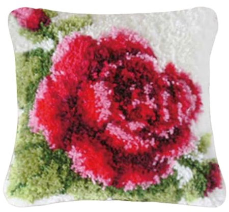 CAIRF Roses Pattern DIY Latch Hook Kits Latch Hook Pillow Case Kits Embroidery Kits Pattern Printed Throw Pillow Case Cushion Cover Latch Hook Cushion Kits, 37 X 37 cm
