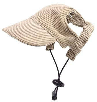 Hunde Baseballmütze, Verstellbar Sommer Sonnenschutz Hut Sonnenhüte mit Ohrlöchern, Haustier Sommer Hut für Welpen Hunde Mütze (Khaki, S)